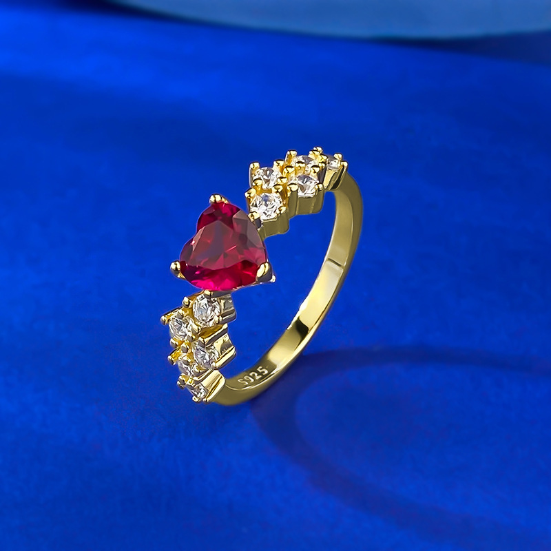 S925 Silver Gold-colored Blood-red Diamond-studded Ring For Women photo 2
