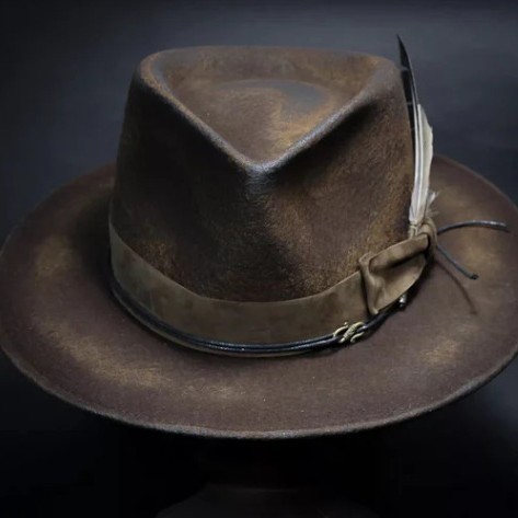 Wool Wide-brimmed Denim Distressed Vintage Jazz Top Hat photo 4