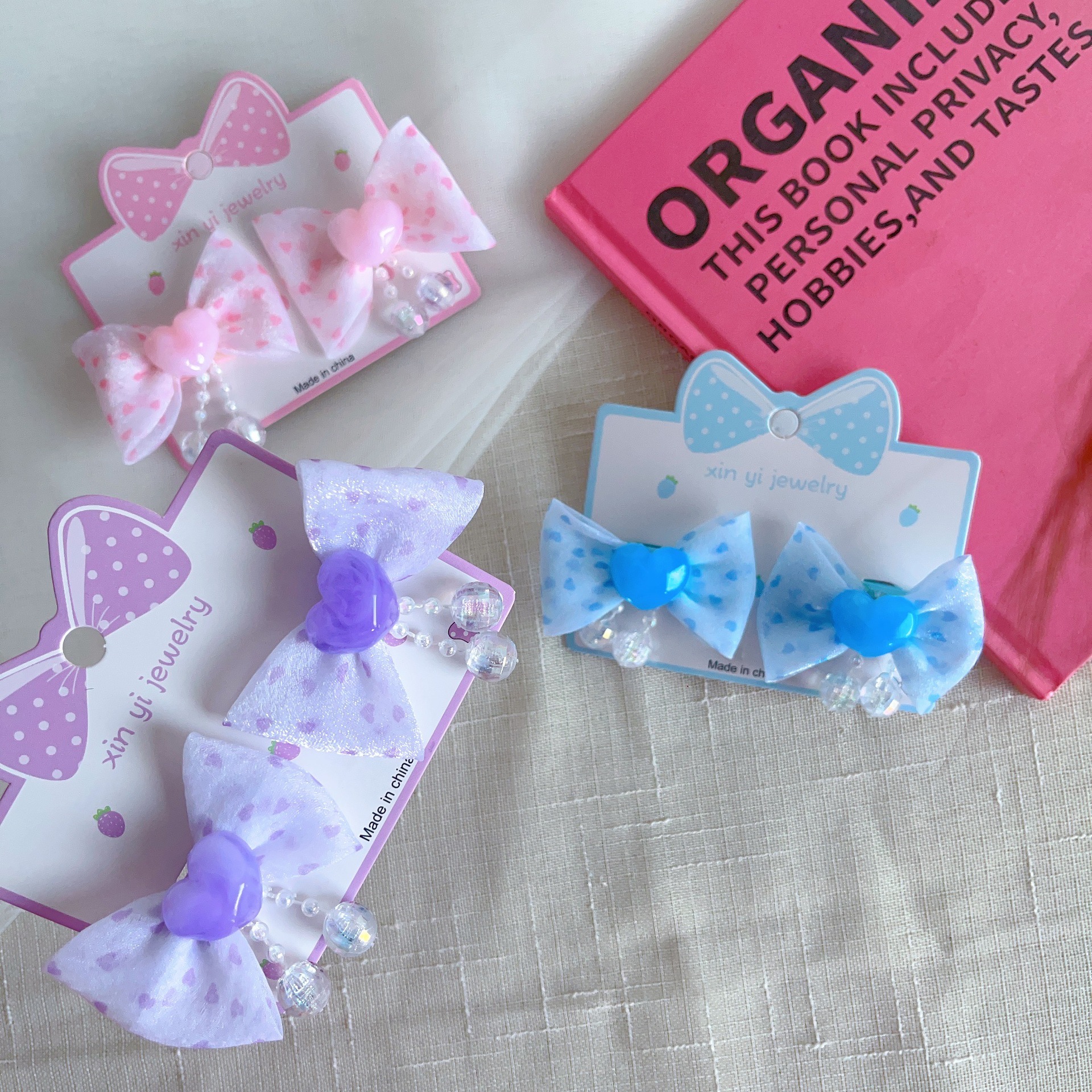 Children's Fabric Flower And Bow Hair Clip With Tassel And Beads photo 6
