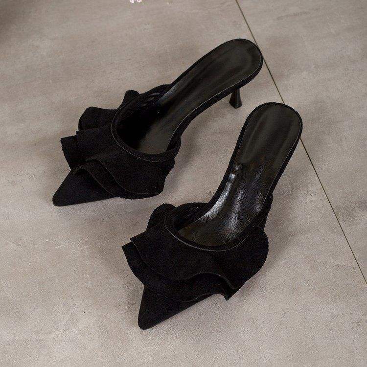 Women's Closed-toe Chunky-heeled Cow Suede High Heels photo 2