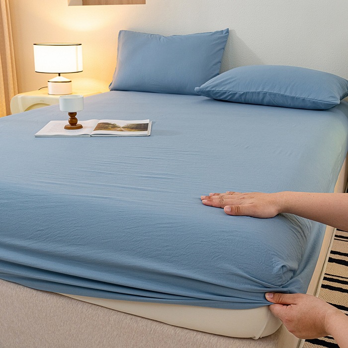 New Washable Crinkled Cloud-cotton Solid-color Fitted Sheet photo 5