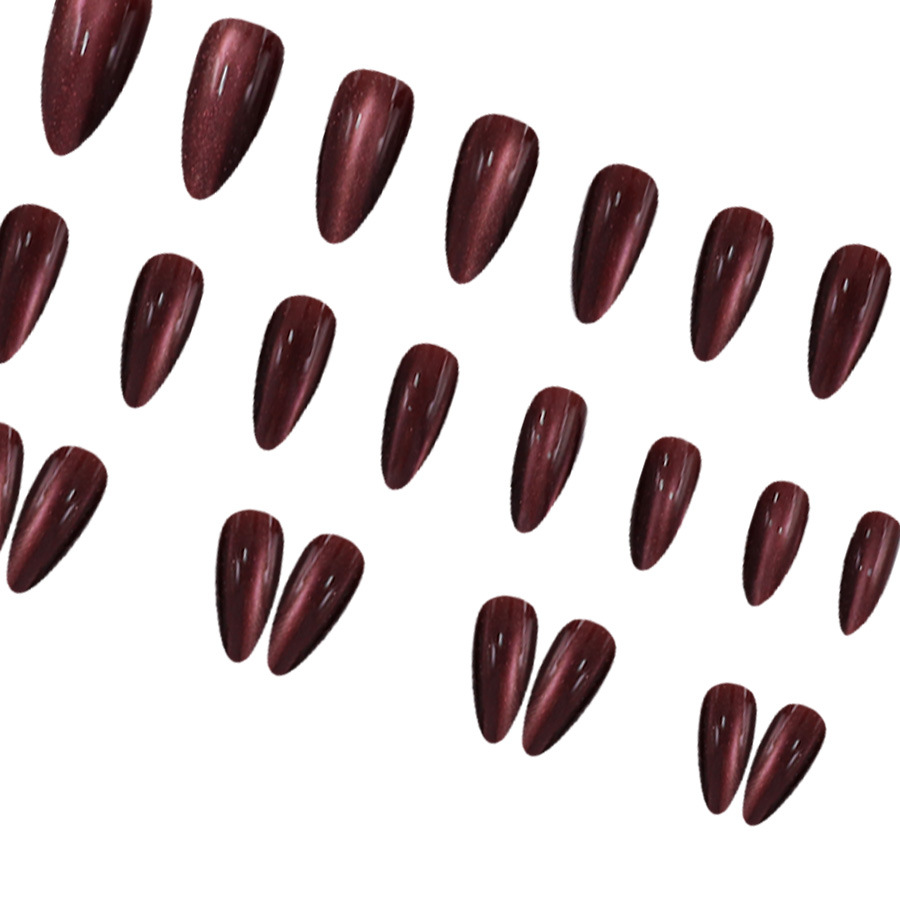 Wine-red Glassy Atmospheric Cat-eye Press-on Nails photo 4