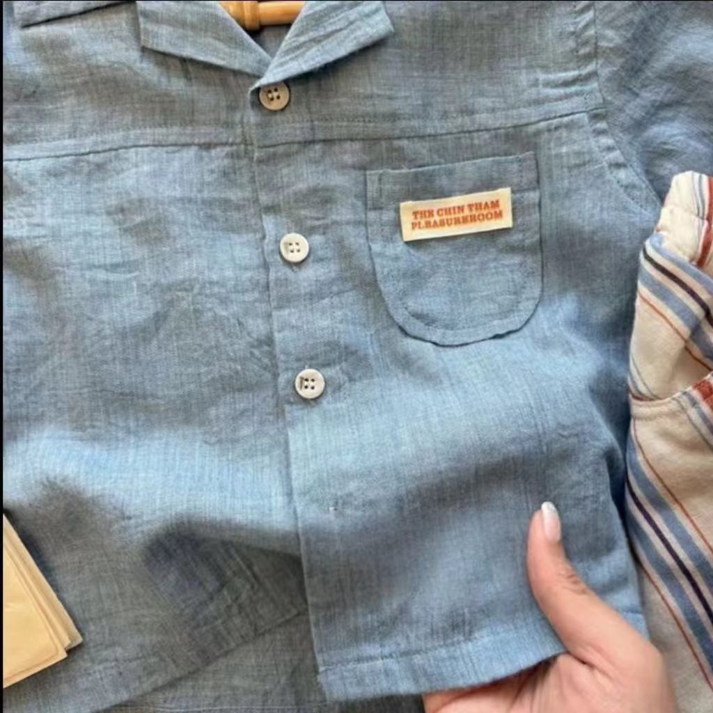 Boy's Cotton-linen Short-sleeve Shirt And Vertical-striped Shorts Two-piece Set photo 8