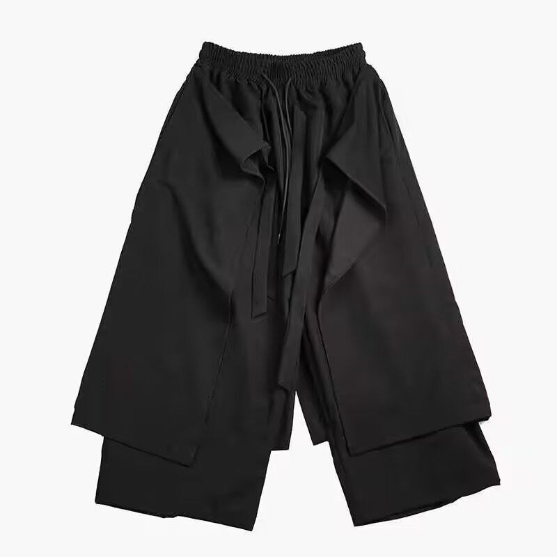 SpringSummer Mens Wide-leg Pants Faux Two-piece Design Culottes photo 2