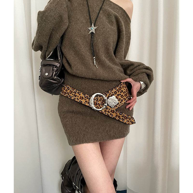 Leopard-print Wide Belt Women's Vintage American Style photo 5