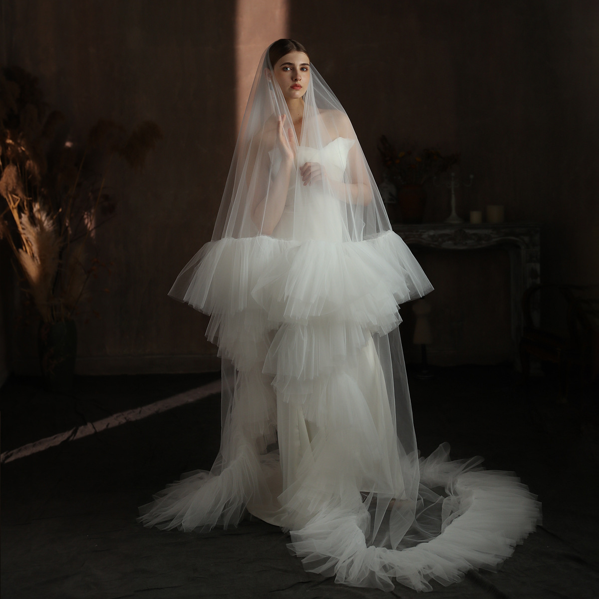 Ruffled Ruffle Double-layer Bridal Veil photo 3