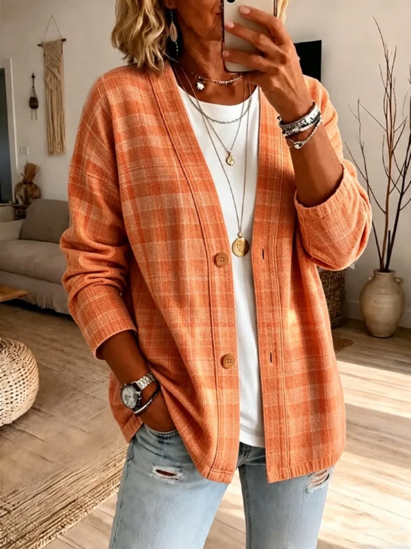 Printed Long-sleeve Cardigan With Two Buttons photo 5