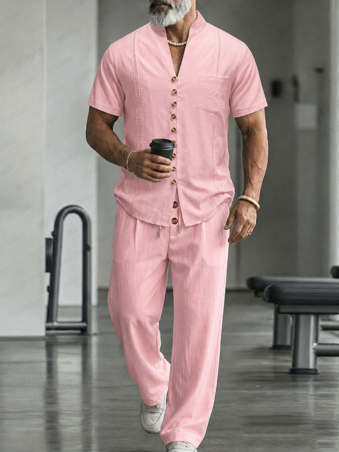 Mens Lapel Short-Sleeve Shirt And Pants Suit photo 2