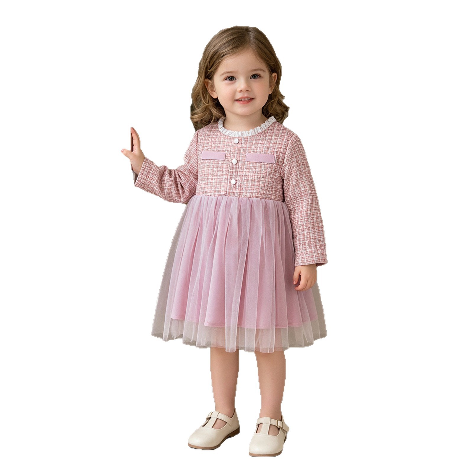 New Autumnwinter Lace-neck Mesh Dress For Girls photo 3