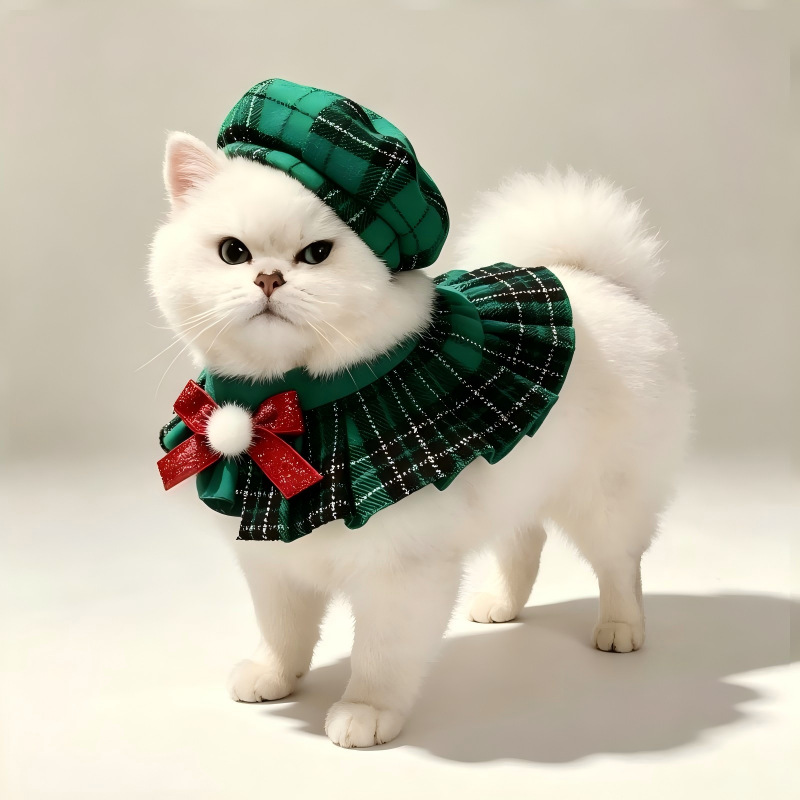 Christmas Pet Outfit Octagonal Hat And Scarf Set photo 1