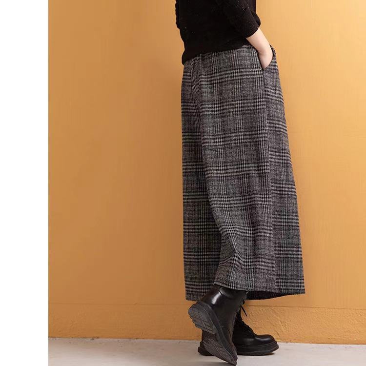 AutumnWinter Artistic Wool Plaid Wide-Leg Pants photo 6