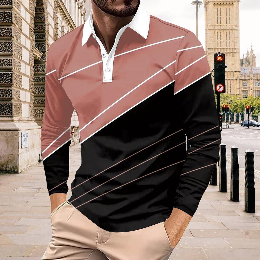 Men's Color-Block Long-Sleeved Button-Up Top photo 3