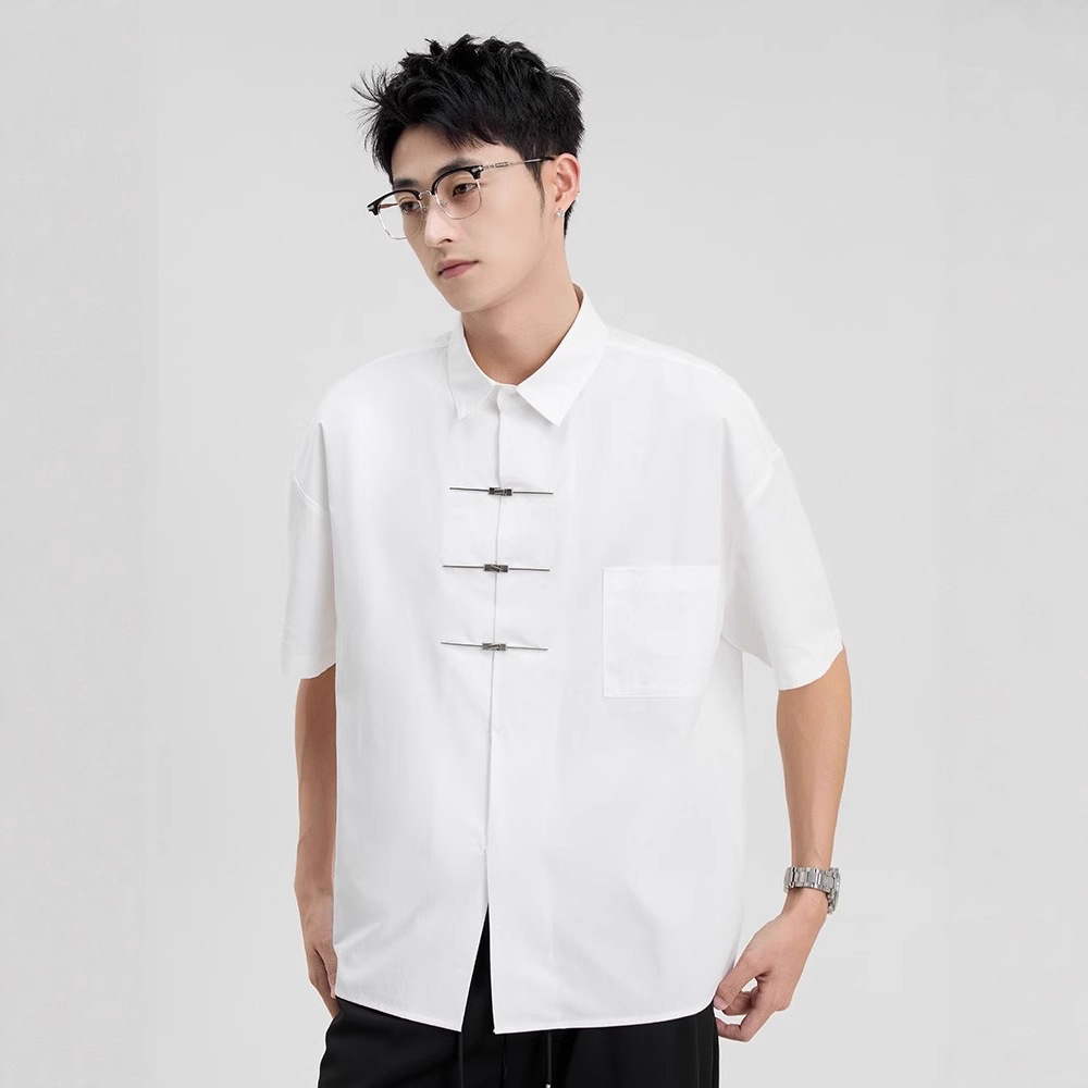 Chinese-style Tang Suit Summer Short-sleeved Stand-up Collar Breathable Loose Casual Shirt photo 1