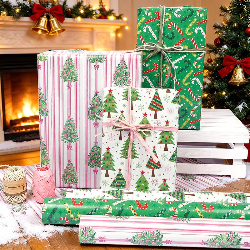Christmas Tree And Santa Claus Cane Gift Wrapping Paper photo 1