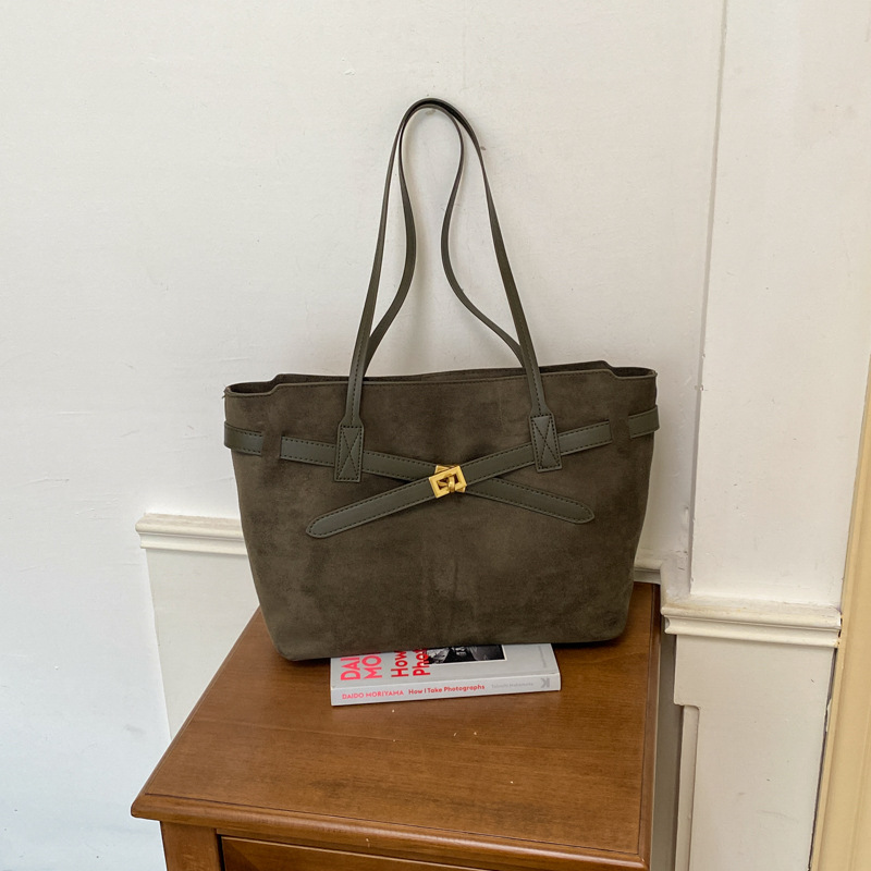 Vintage Suede Patchwork Large Shoulder Tote Bag photo 7