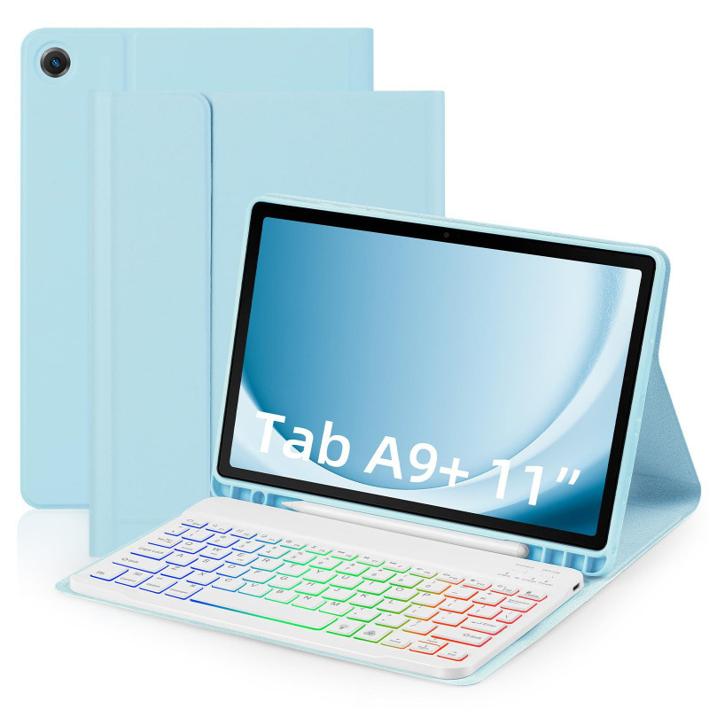 Magnetic Bluetooth Keyboard Case for Samsung Galaxy Tab A9 Plus - Detachable Backlit Tri-Color Protective Cover with Stand Function photo 2