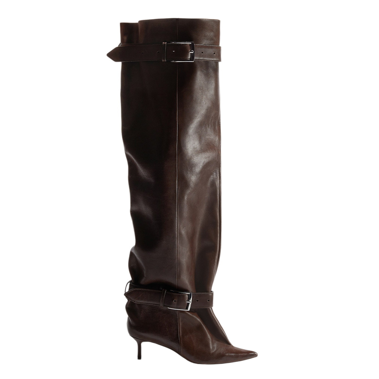 Pointed-toe Low-heeled Buckle-decorated Over-the-knee Womens Boots photo 3