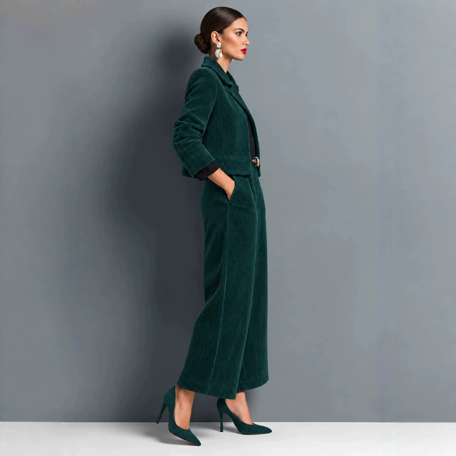 Corduroy Cropped Jacket And Wide-leg Pants Set photo 6