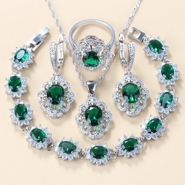 Garnet Cubic Zirconia Earrings Pendant Necklace Bracelet Ring Gift 4 PCs Set photo 4
