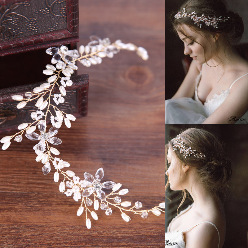 White Pearl Plate Hair Band Wedding Accessories Dress Bridal Headdress photo 1