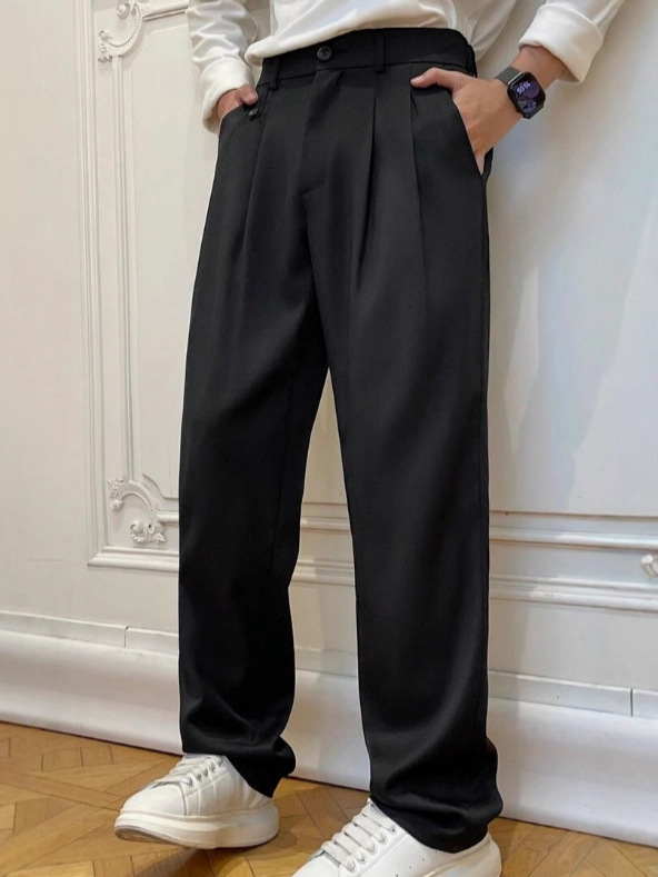 Mens Casual Versatile Solid-color Suit Pants Relaxed Fit photo 4