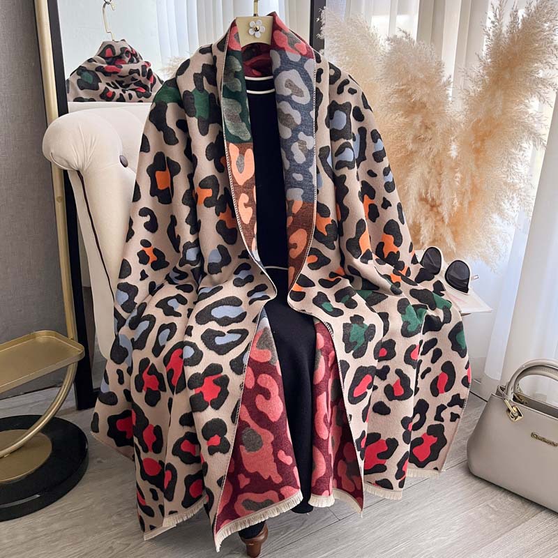 Fashionable Colorful Leopard-Print Double-Sided Scarf For Women photo 1