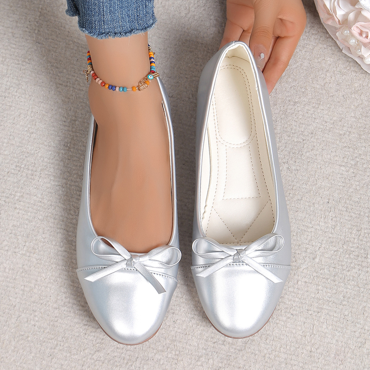 Bow-tie Round-toe Low-cut Flat-soled Single Shoes photo 2
