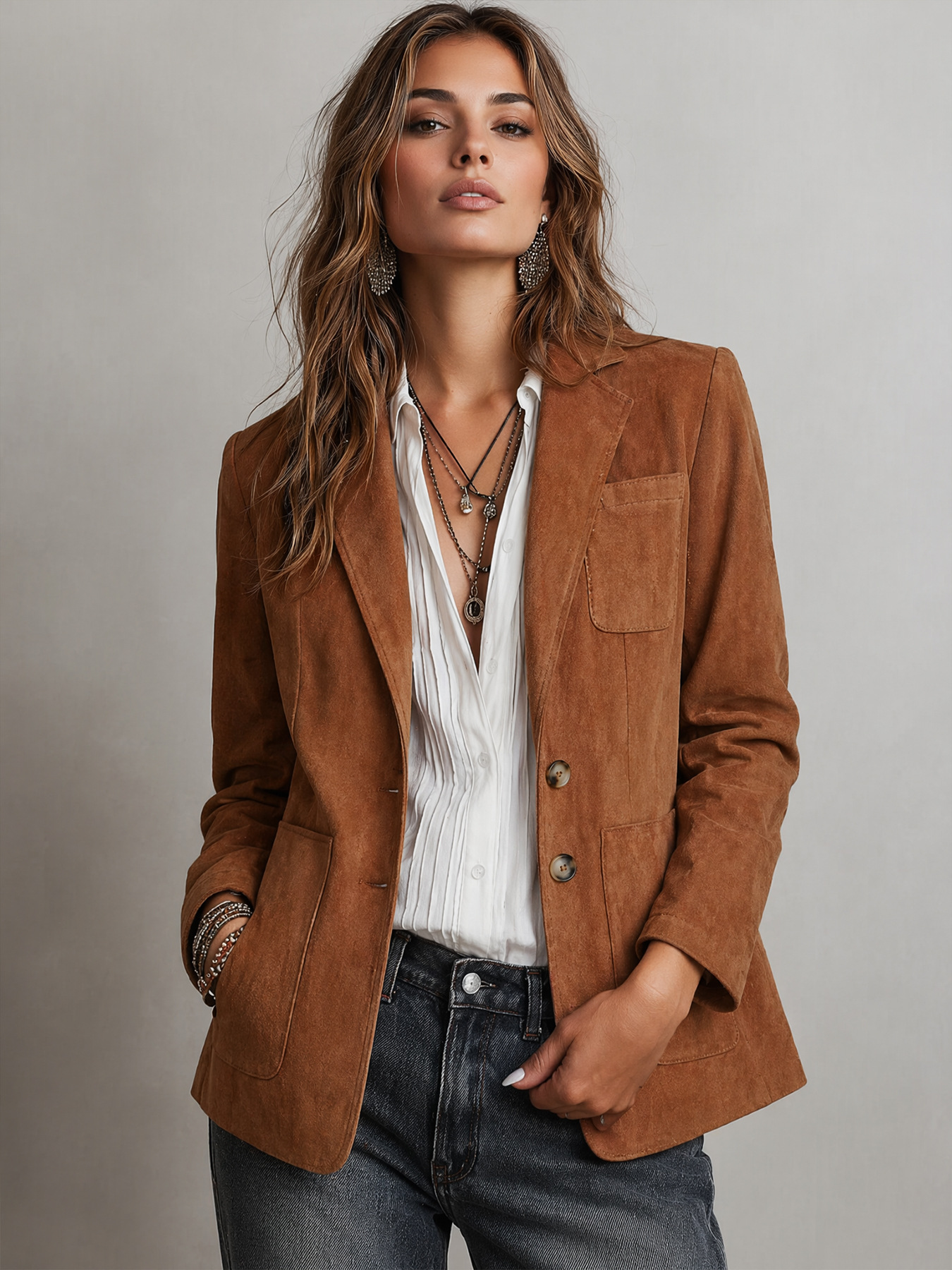 New Vintage Loose-fitting Lapel Long-sleeved Women's Blazer Jacket Outerwear photo 2