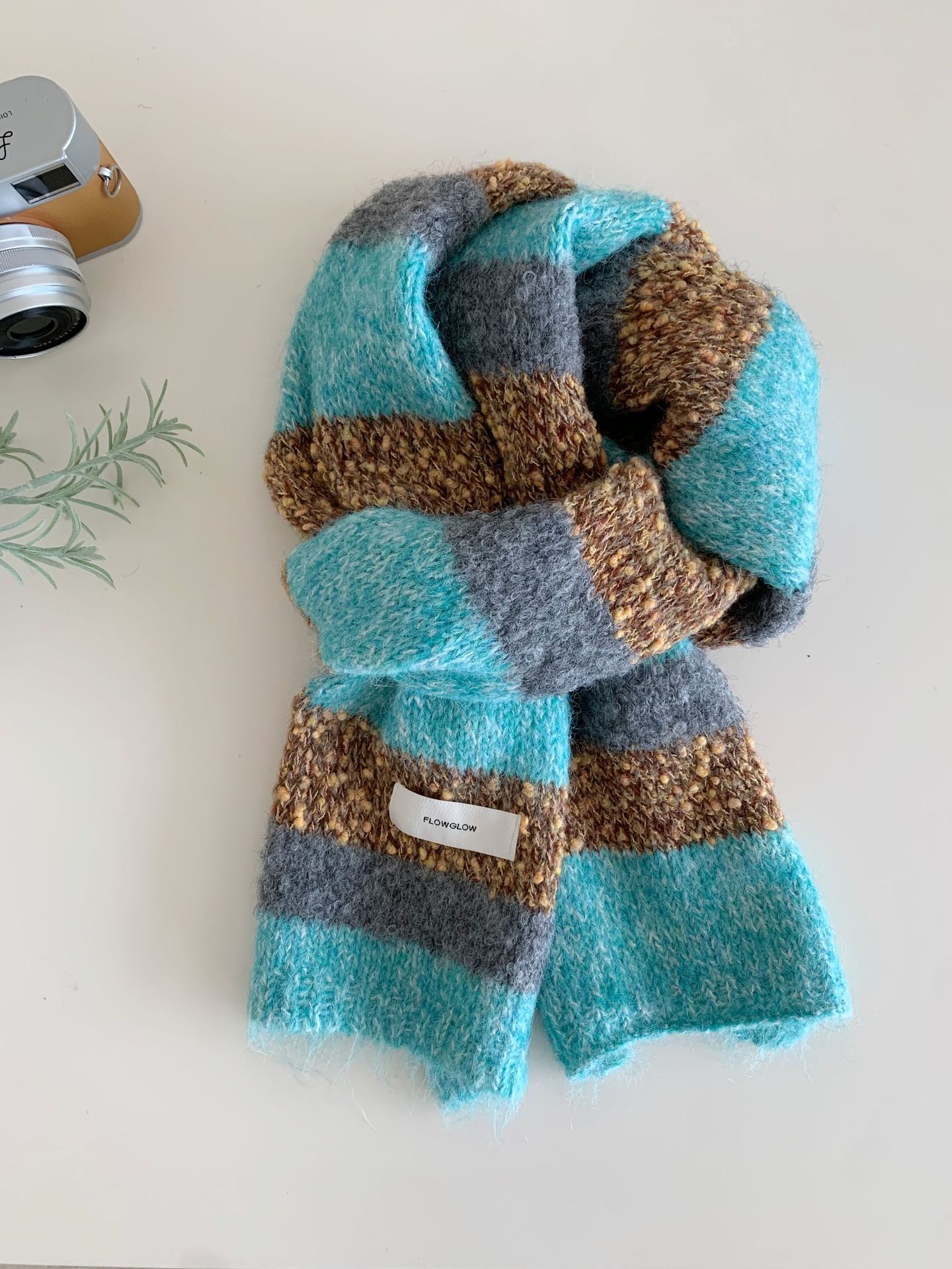 Korean-style Color-block Striped Scarf For Women photo 5