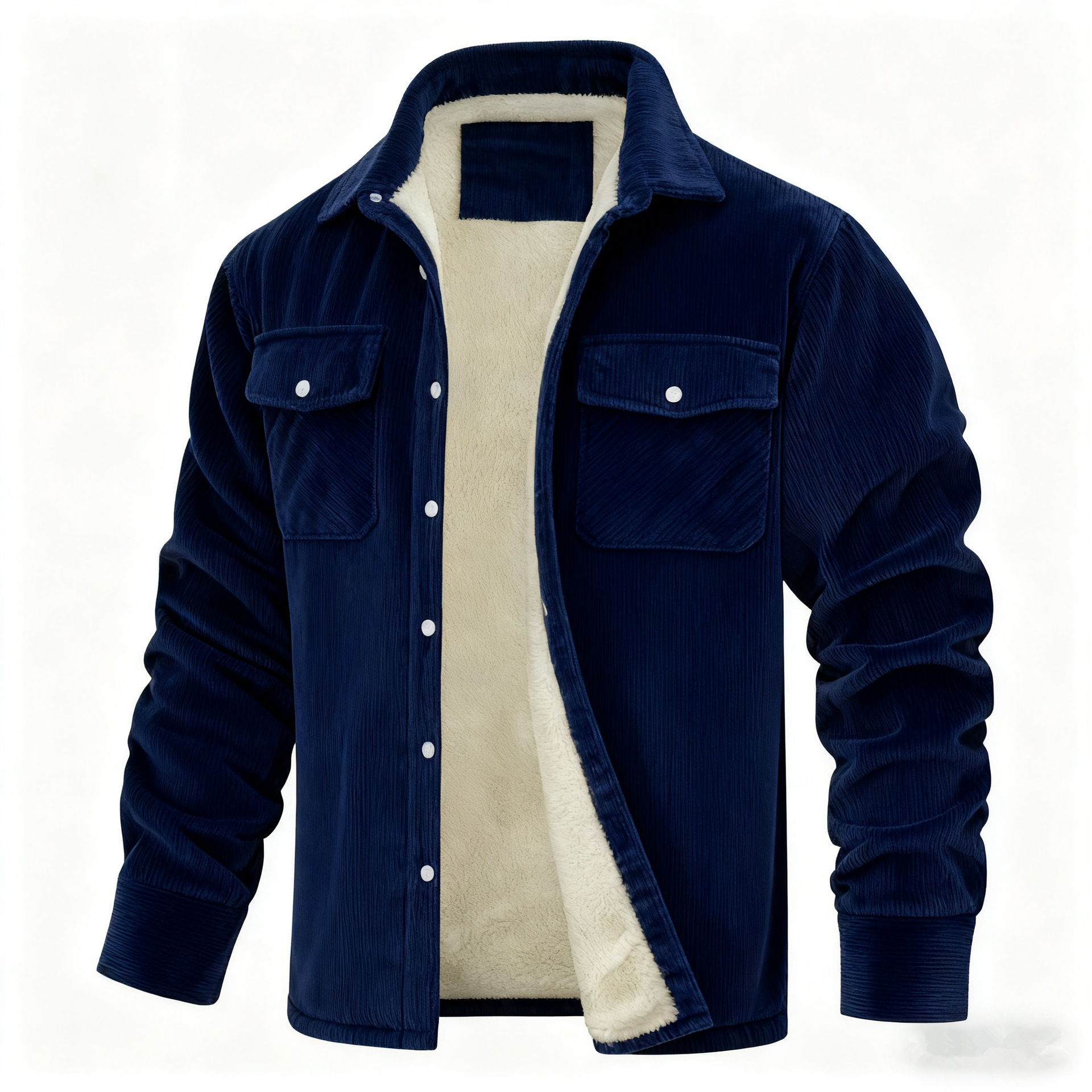 Men's Long-sleeve Lapel-collar Corduroy Single-breasted Fleece-lined Jacket photo 8