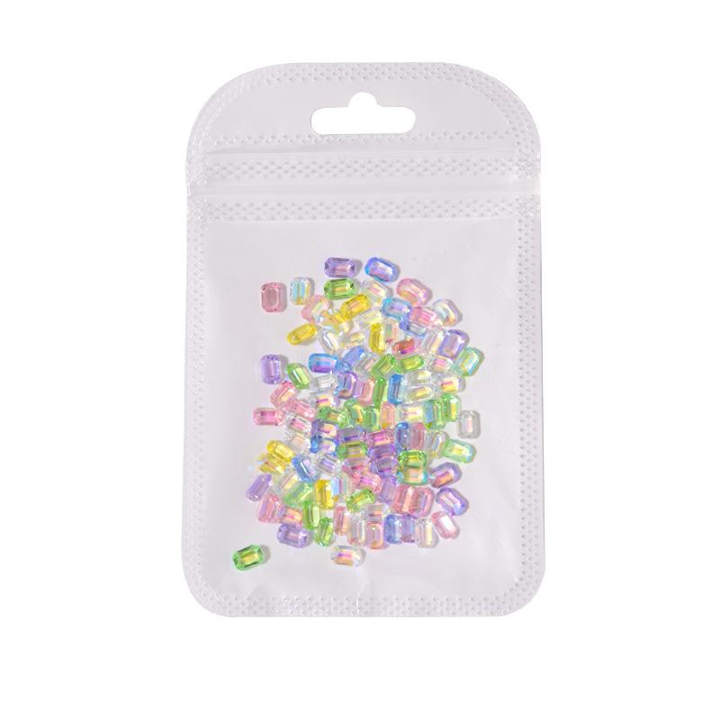 Set Of Aurora Hued Ice Cube Shaped Small Square Nail Rhinestones photo 2