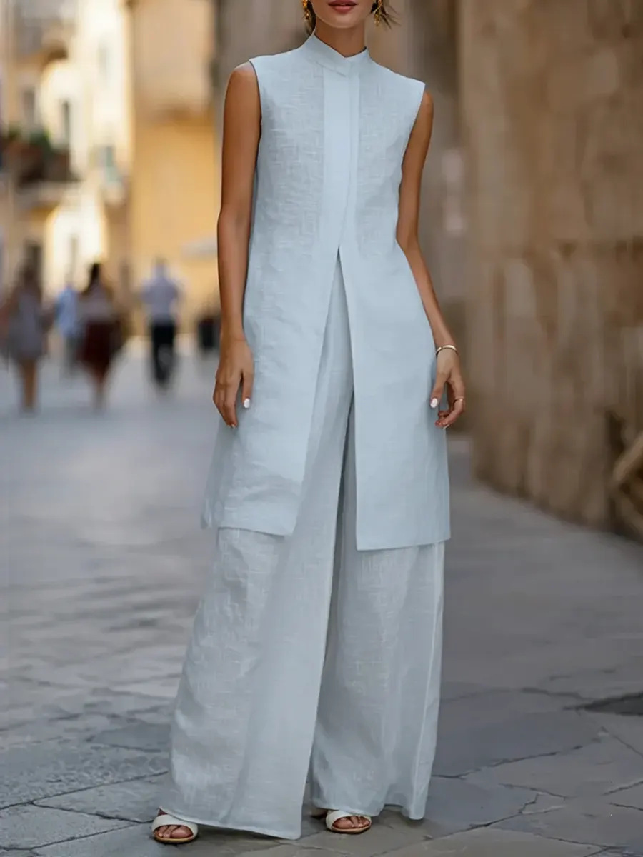 Sleeveless Vest Cotton-linen Shirt Chic Casual Wide-leg Pants photo 4