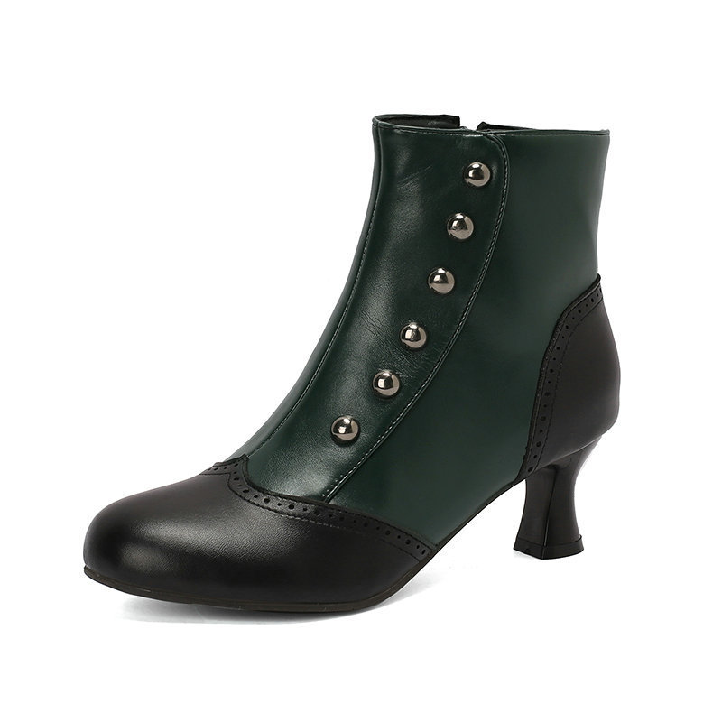 Women's Studded, Color-blocked Block-heeled Ankle Boots photo 6