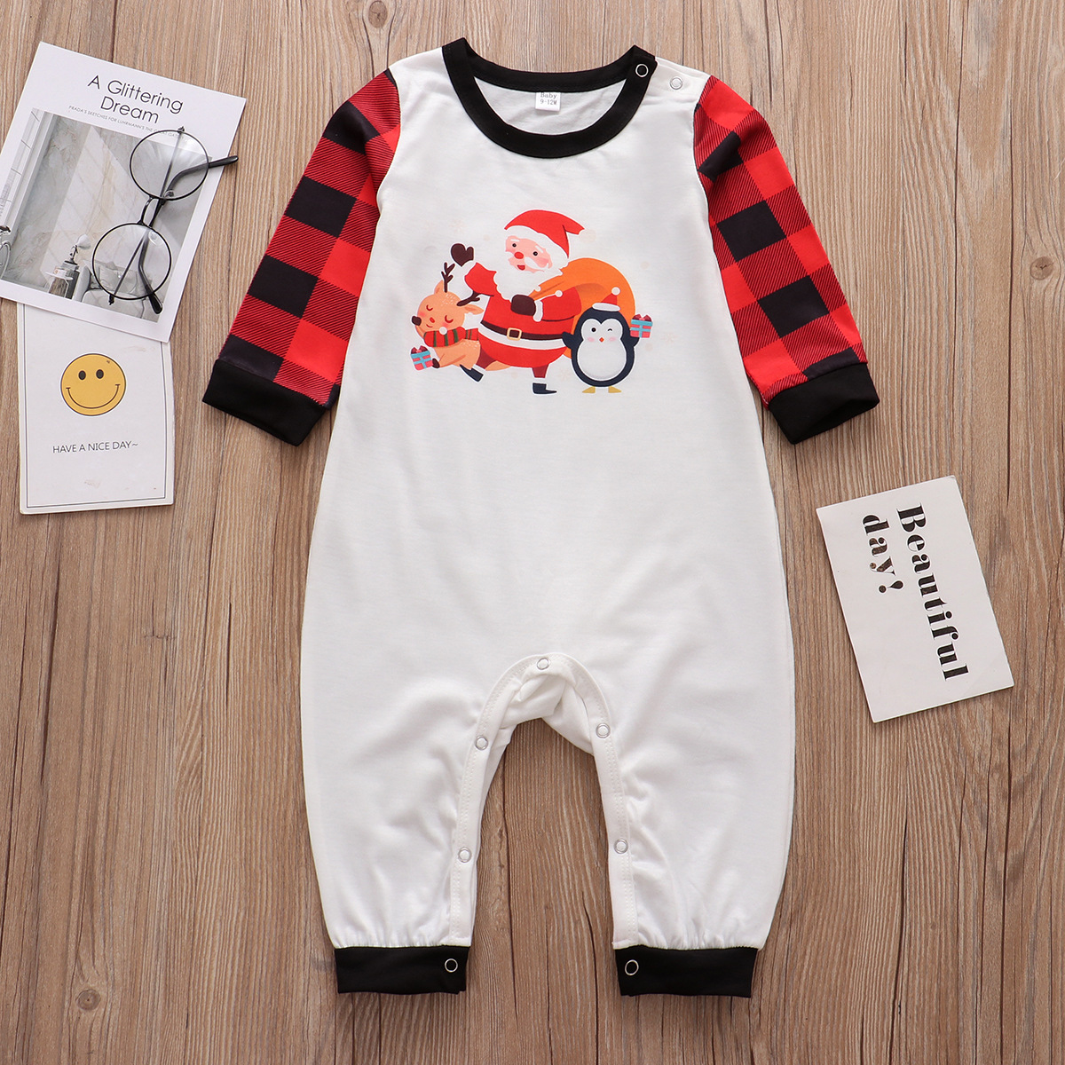 European And American Parent-child Suit Cartoon Santa Claus Printed Plaid Pants Homewear photo 7