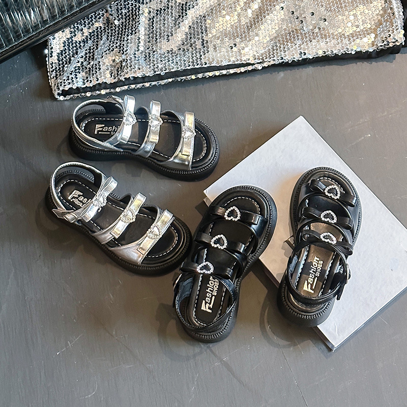Children's Solid-Colored Cute Heart Rhinestone Sandals photo 6