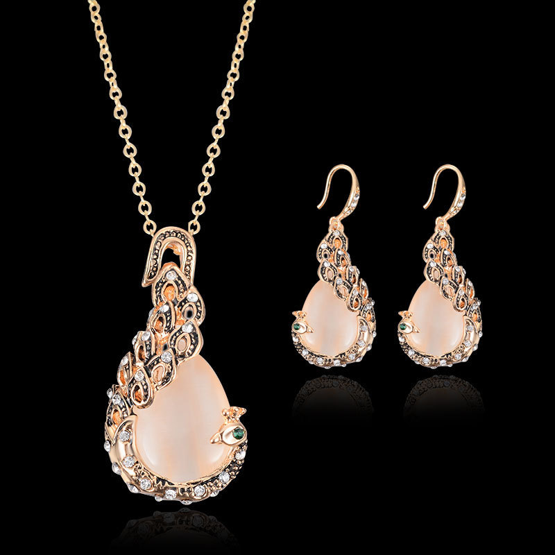 Bridal Jewelry Peacock Gem Necklace Earrings photo 7