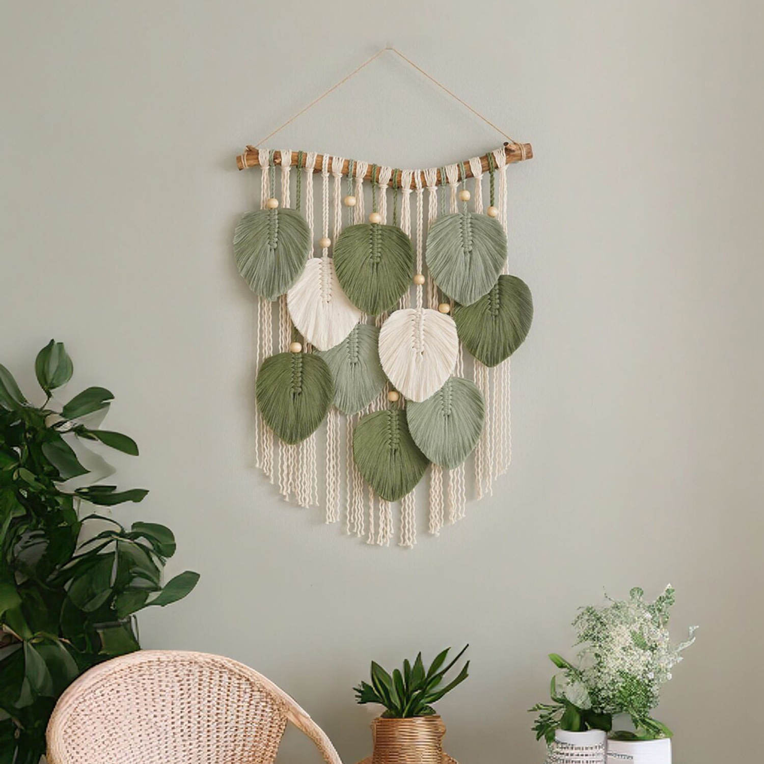 Handwoven Leaf Wall Hanging Tapestry - Bohemian Style Home Decor Woven Wall Art photo 3