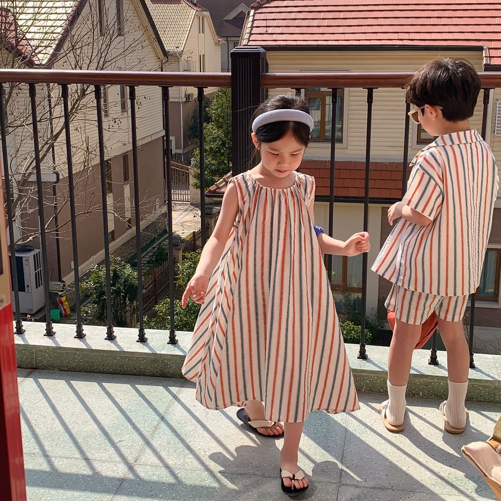 Striped Vest Dress And Short-sleeve Shorts Set photo 3