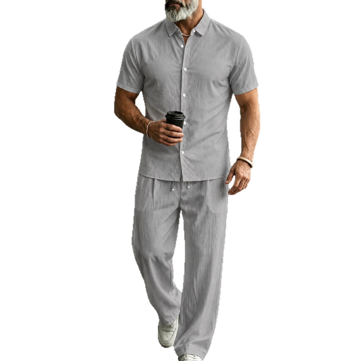 Mens Lapel Short-Sleeve Shirt And Pants Suit photo 8