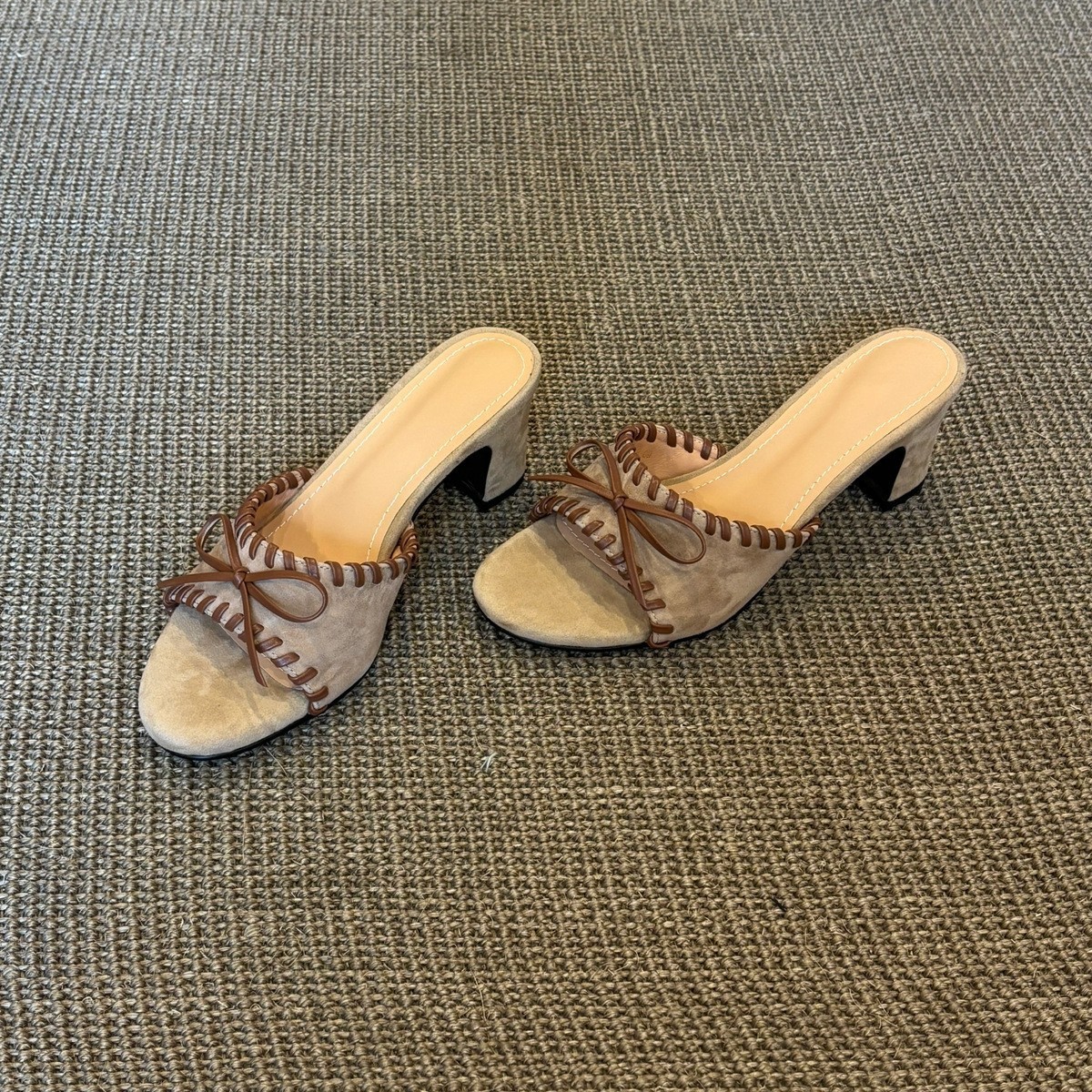 Retro Bow-knot High-heeled Woven Slide Sandals photo 3