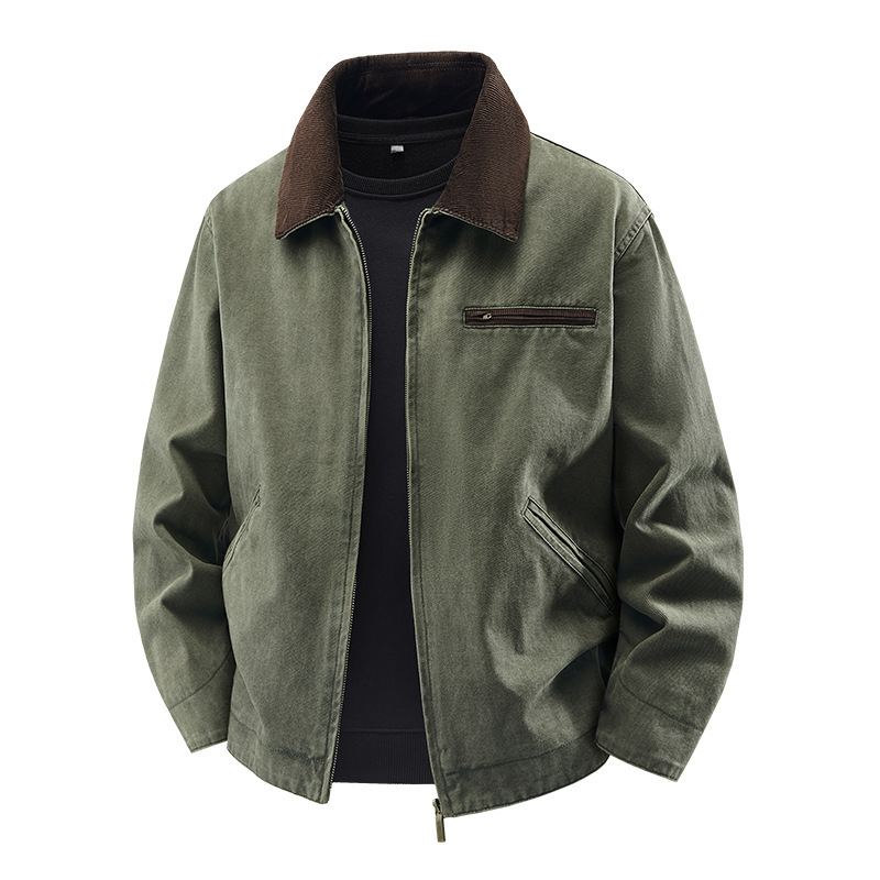 Lightweight Loose-fit Plus-size Washed Work Jacket With A Lapel Collar photo 5