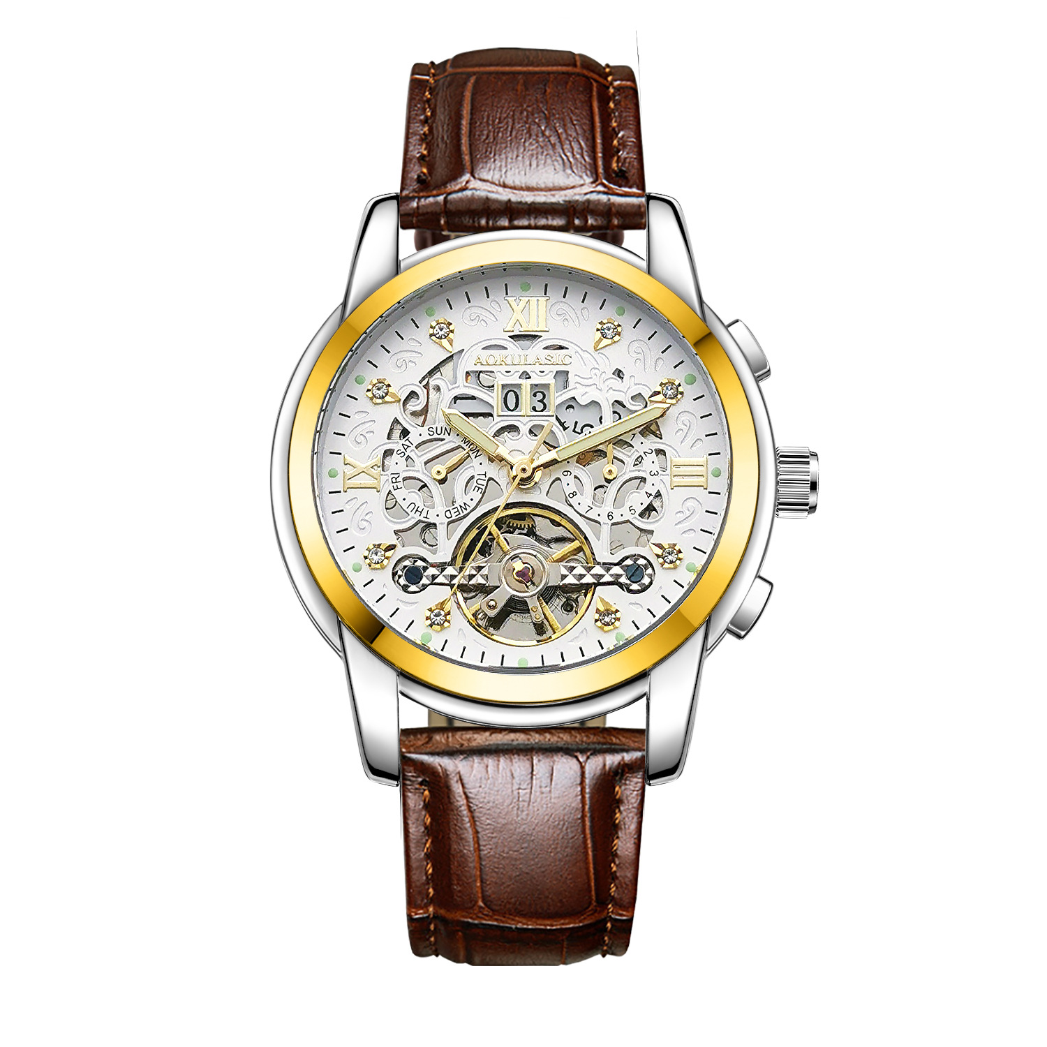 New Mens Large-rotor Skeleton Automatic Mechanical Watch photo 6