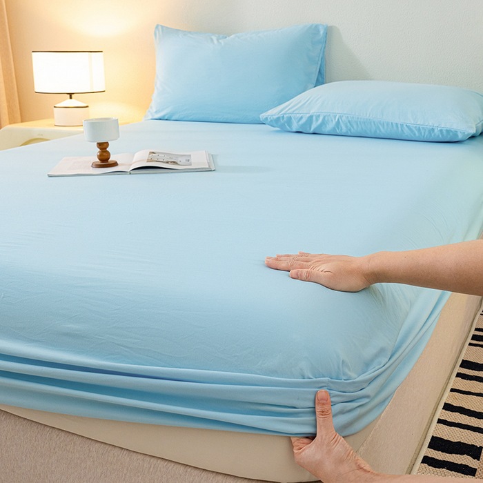 New Washable Crinkled Cloud-cotton Solid-color Fitted Sheet photo 7
