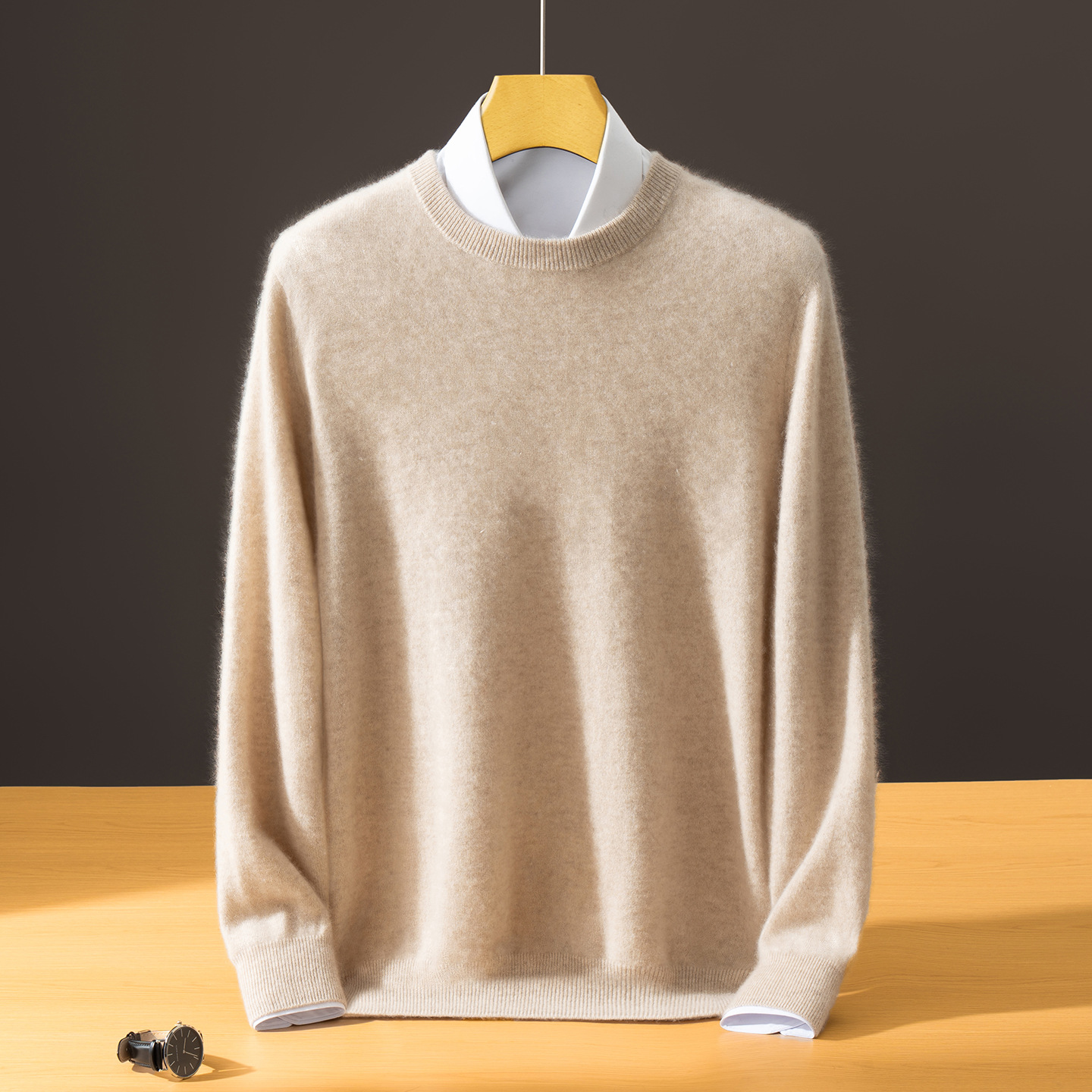 Men's Semi-High-Neck Solid Color Innerwear Cashmere Sweater photo 7