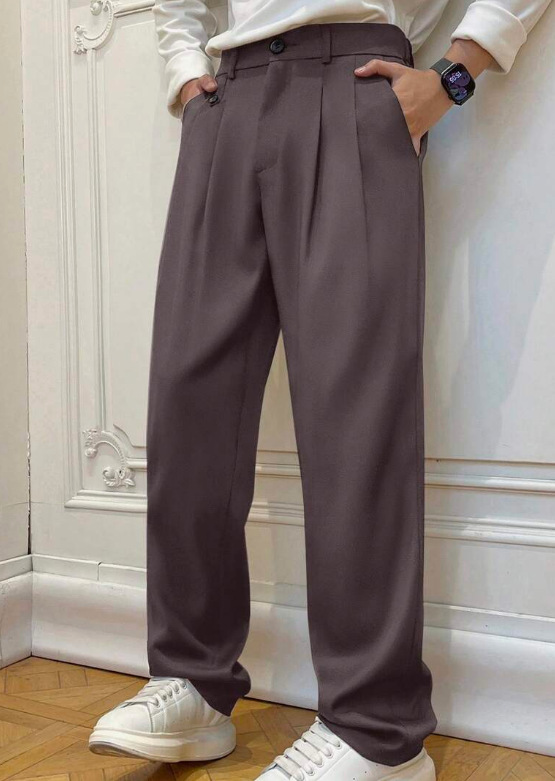 Mens Casual Versatile Solid-color Suit Pants Relaxed Fit photo 7