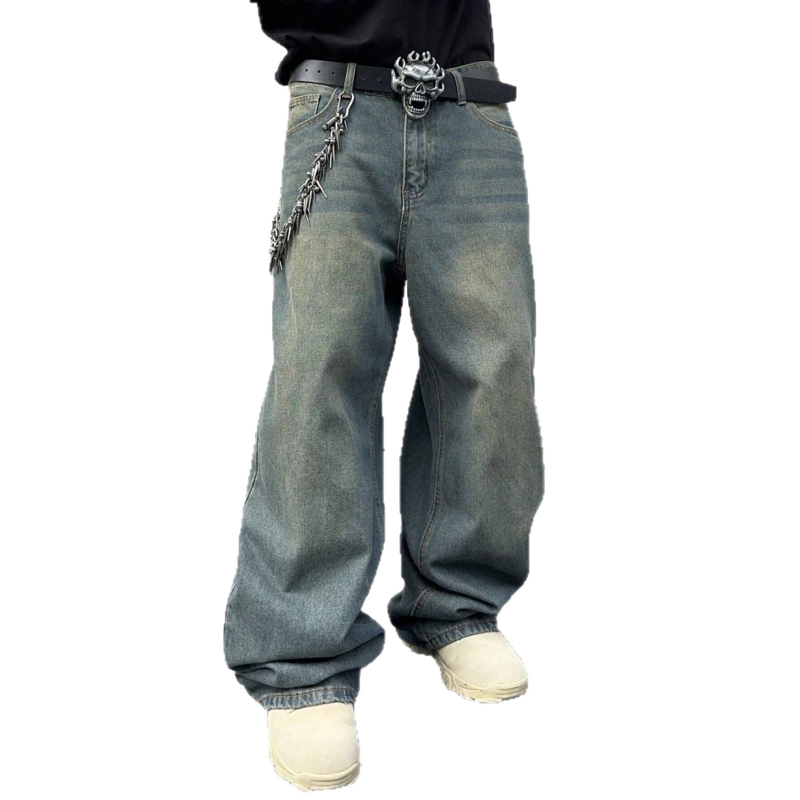 Men's American-style Streetwear Vintage Washed Wide-leg Jeans photo 3