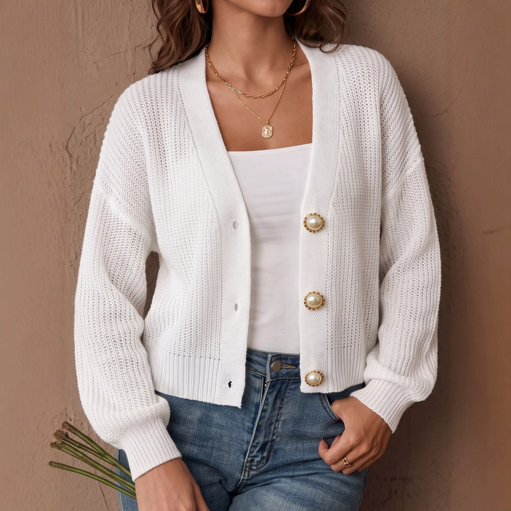 Women's Pearl-button Coat Sweater Cardigan photo 7