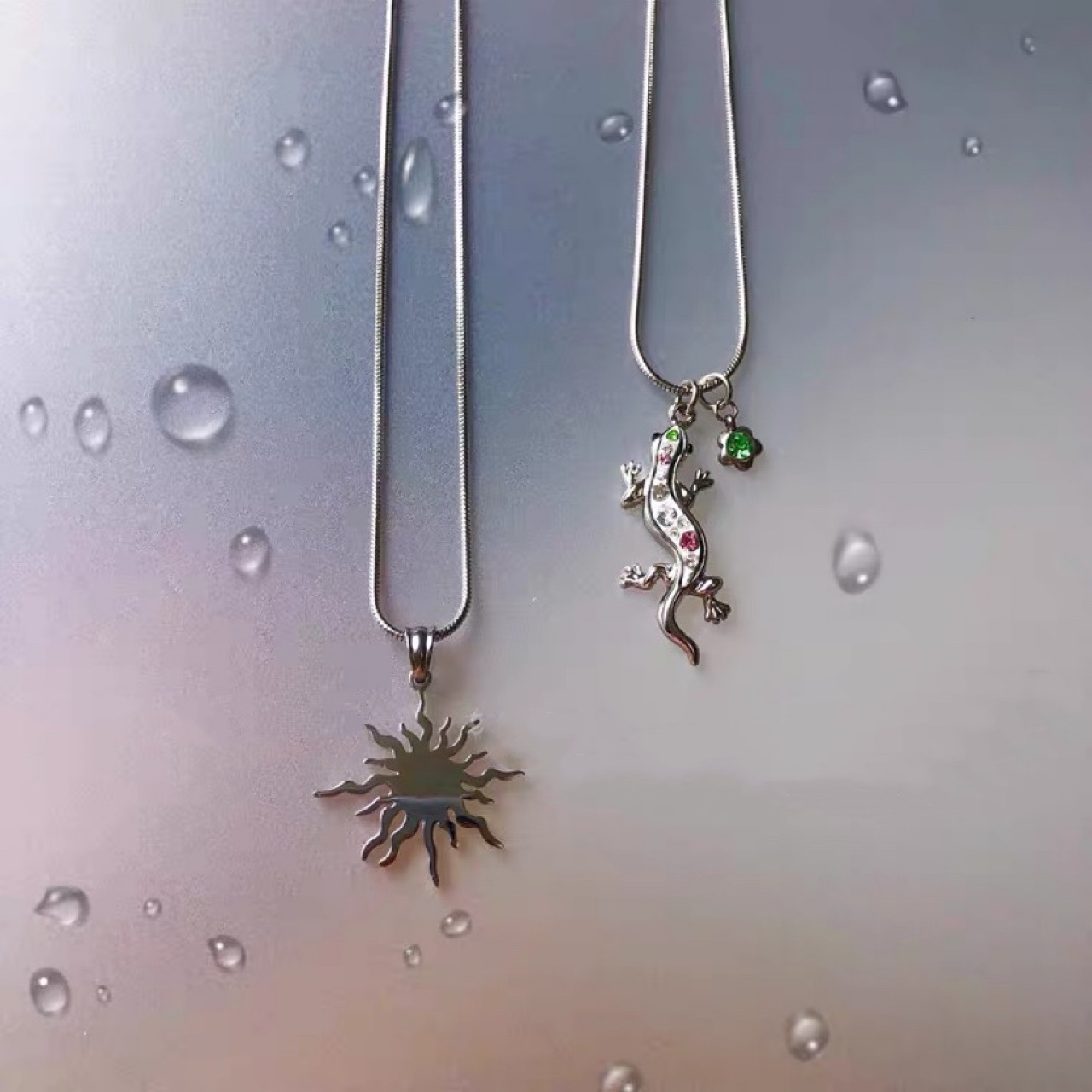 Womens Necklace With Colorful Rhinestone Lizard Design photo 4