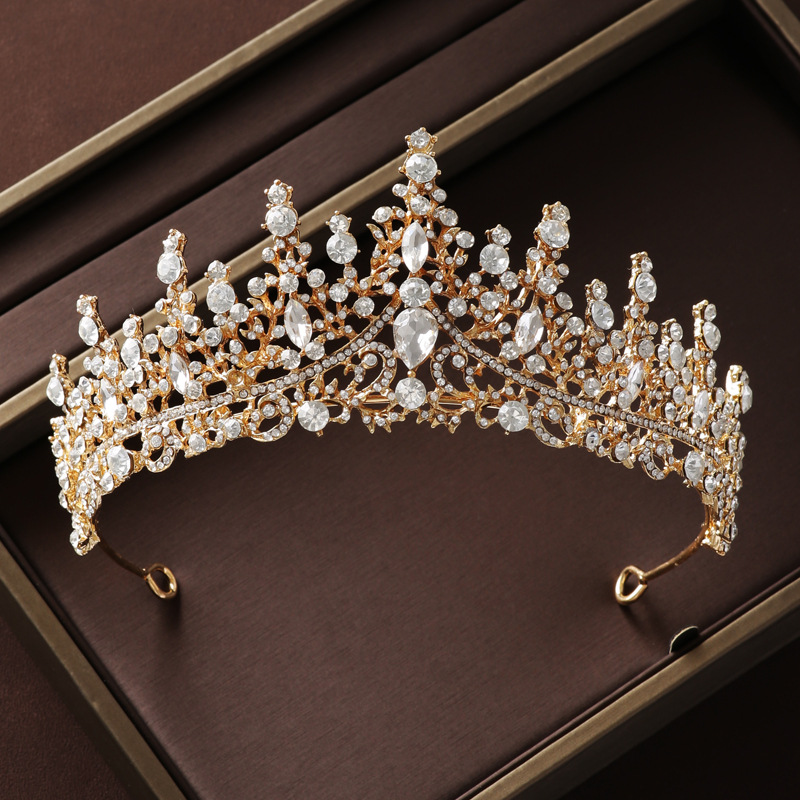 Crown Headdress Necklace Earrings Champagne Gold Vintage photo 2