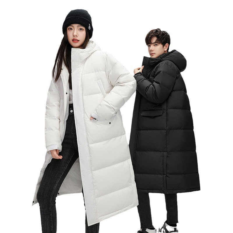 Mens Long Winter White Duck Down Hooded Coat That Goes Below The Knee photo 7
